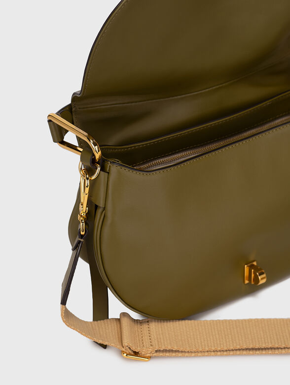 Beige leather shoulder bag with long textile handle - 5