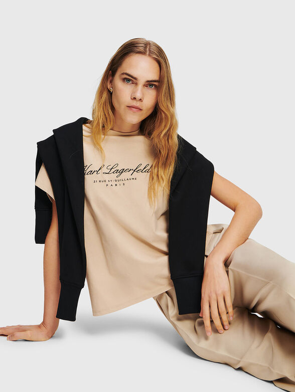Beige T-shirt with contrasting logo - 2