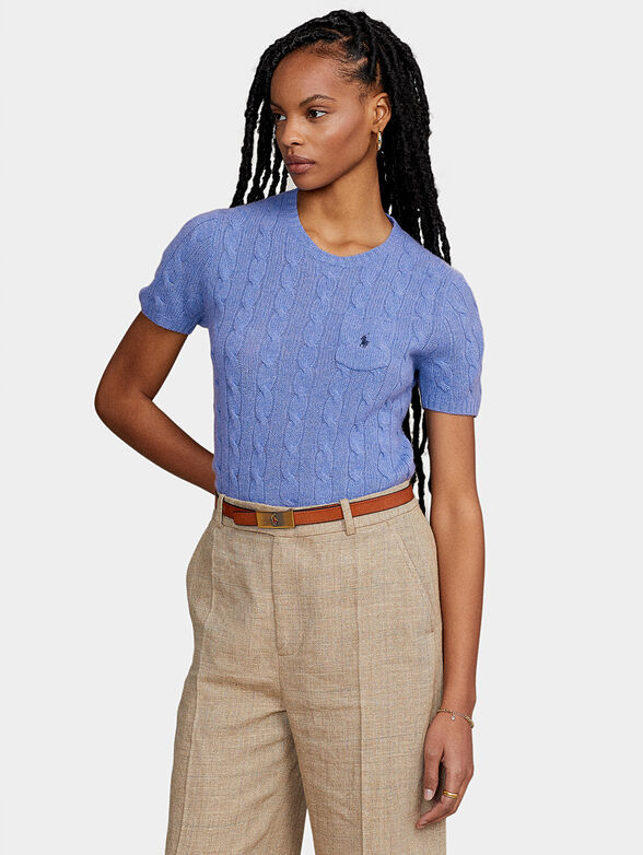 Wool sweater with short sleeve and pocket - 1