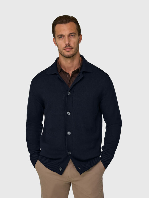 Dark blue wool cardigan - 1