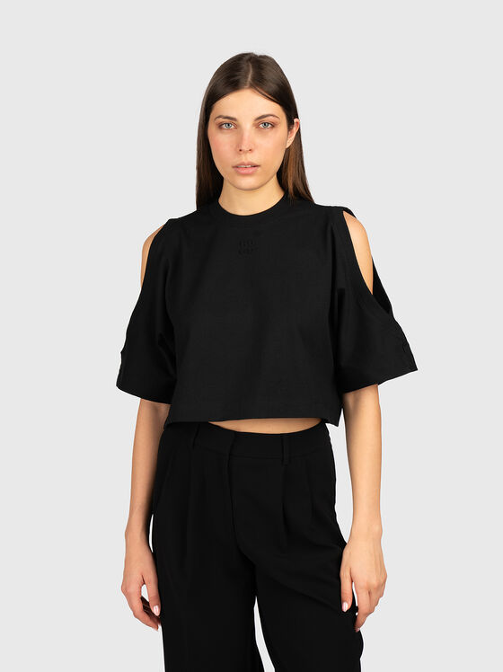 Cropped T-shirt with cut out elements - 1