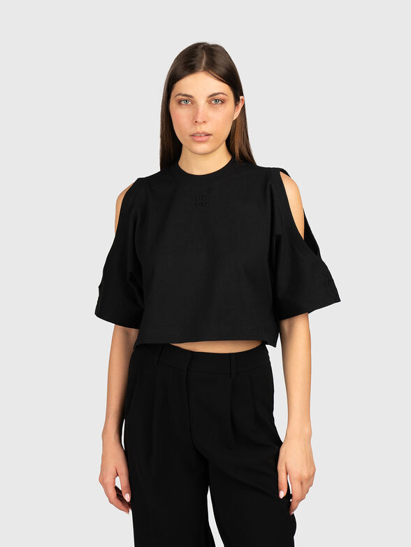 Cropped T-shirt with cut out elements - 0