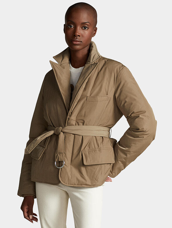 Cropped padded jacket with belt - 1