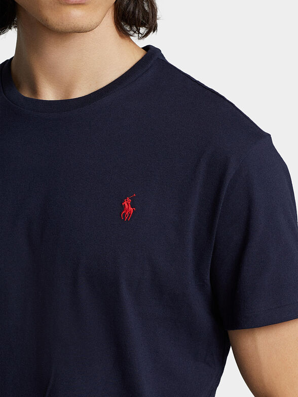Navy blue cotton T-shirt with logo accent - 4