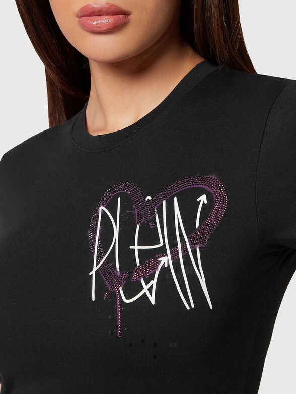SEXY PURE black T-shirt with print and rhinestones - 4