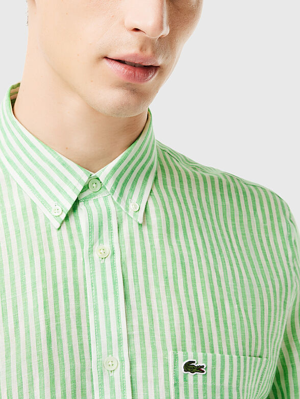 Striped linen shirt with logo detail - 4