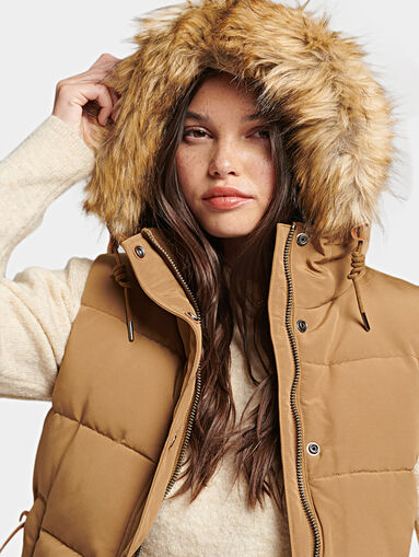 Padded gilet in beige color with hood - 4