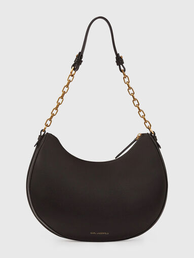 Black leather hobo bag with golden logo - 3