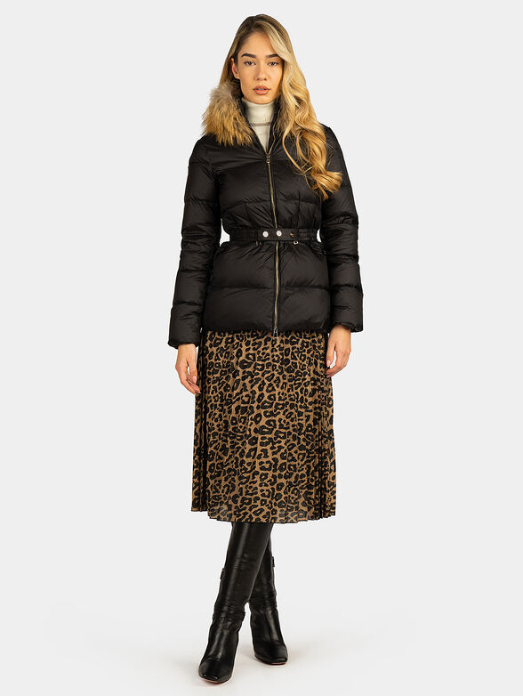 Padded jacket with faux fur collar in beige color - 2