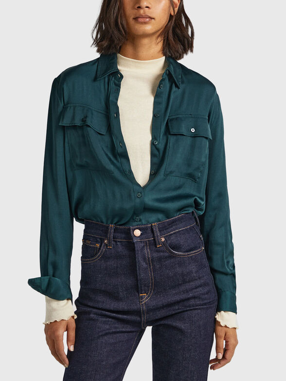 Dark blue satin shirt - 1