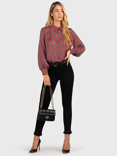Black high-waisted jeans with hem decorations - 5