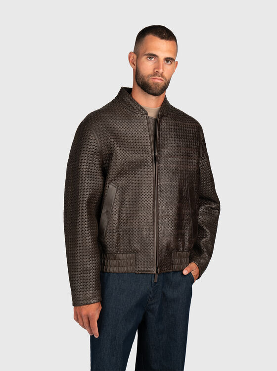 Interwoven texture leather jacket - 1