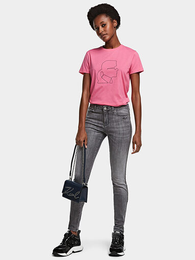 Pink cotton T-shirt with rhinestone logo - 5
