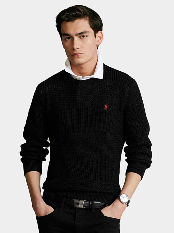 Черен памучен пуловер - 1