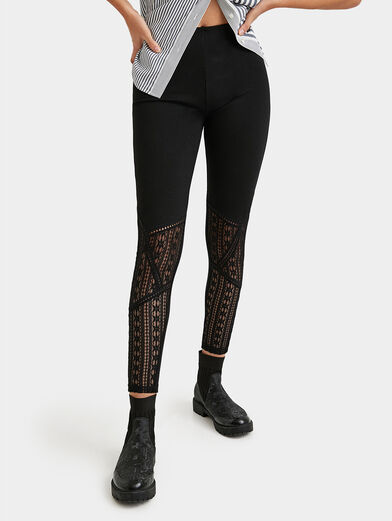 Leggings in black color with lace - 1
