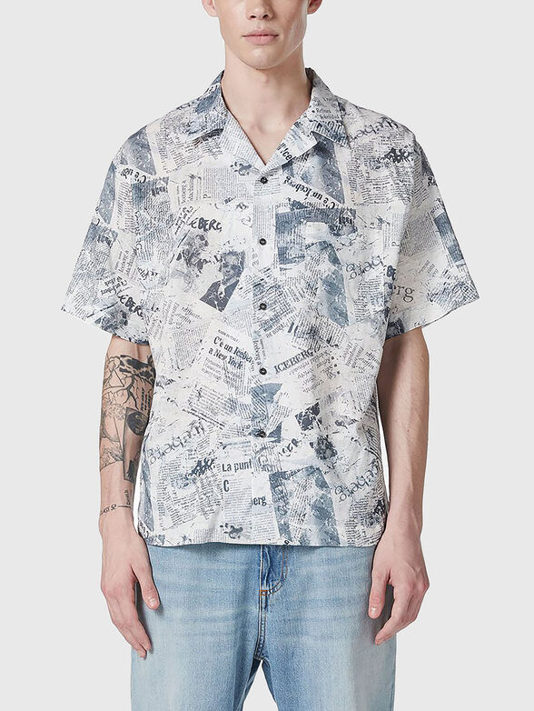 Short sleeve linen shirt with accent print - 1