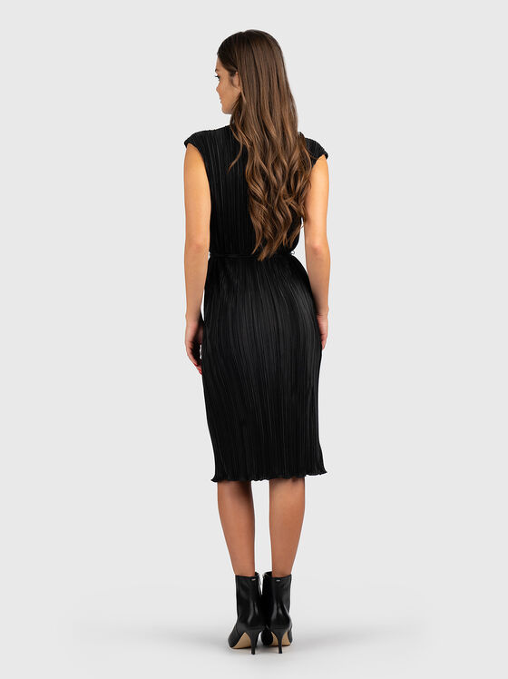 Pleated satin dress with belt - 2