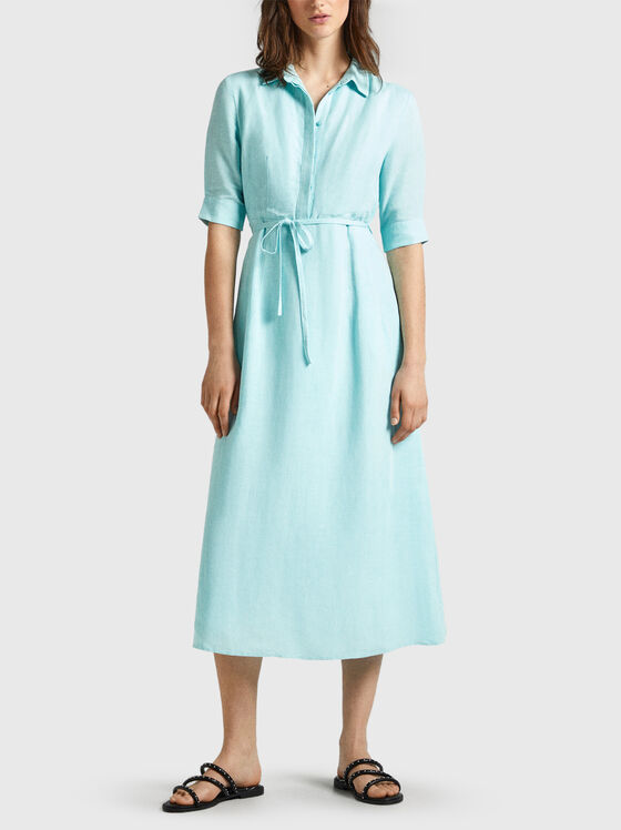 Blue dress of linen and viscose - 1
