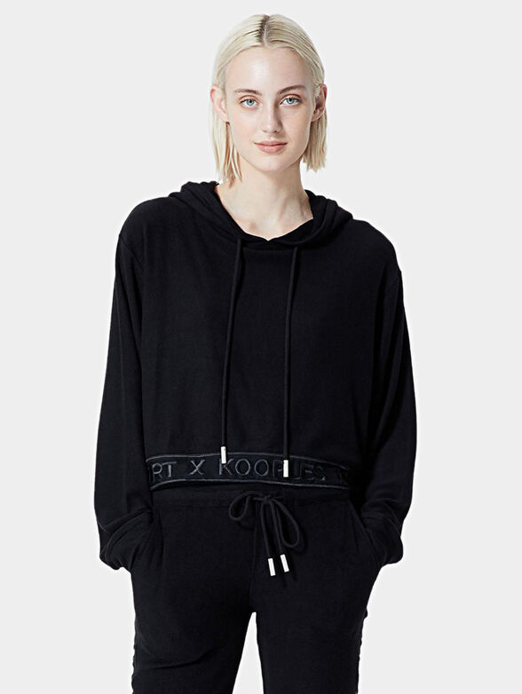 Cropped hoodie with branded hem - 1