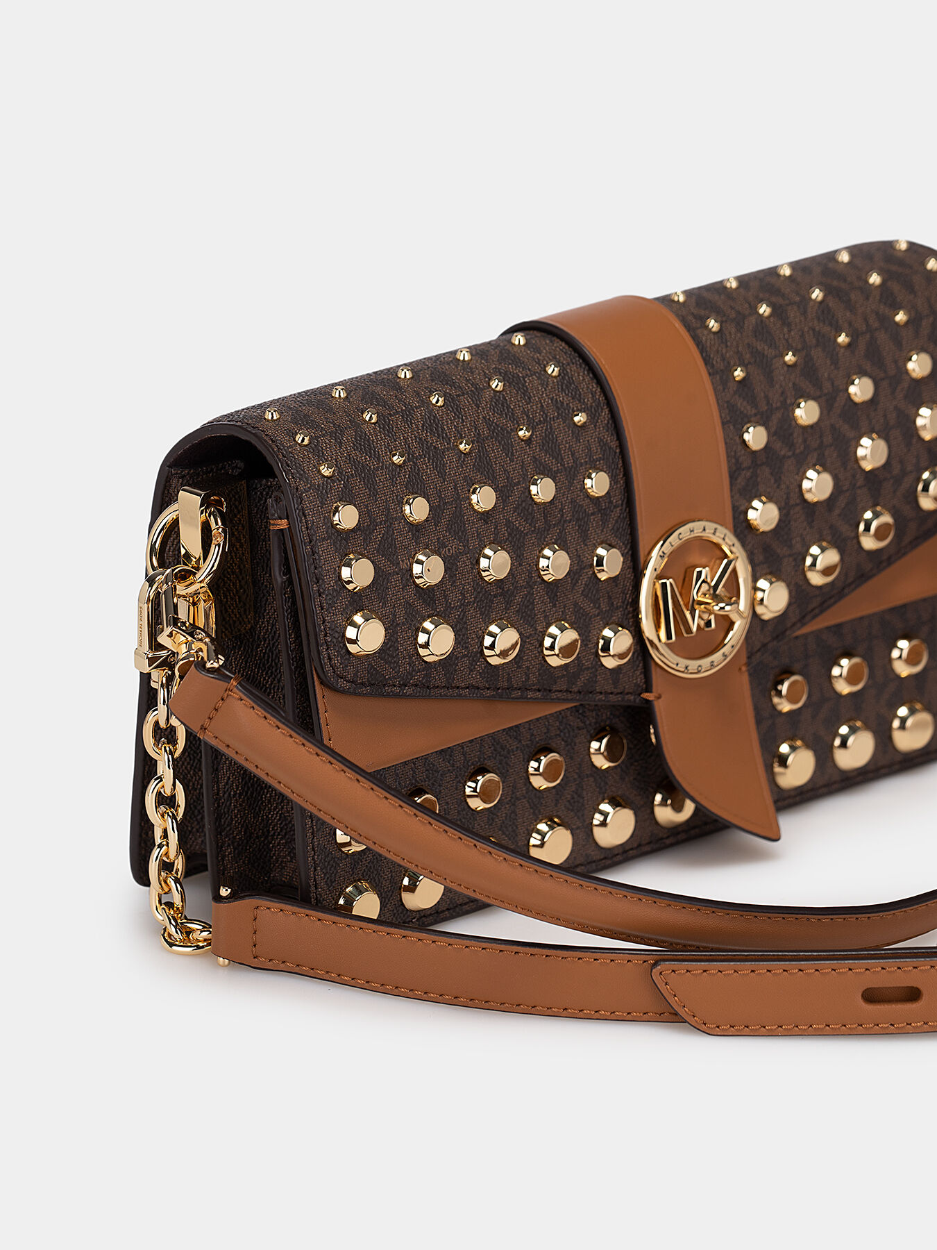 Shoulder bag with monogram logo print and studs brand