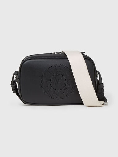 Leather crossbody bag with logo in black - 3