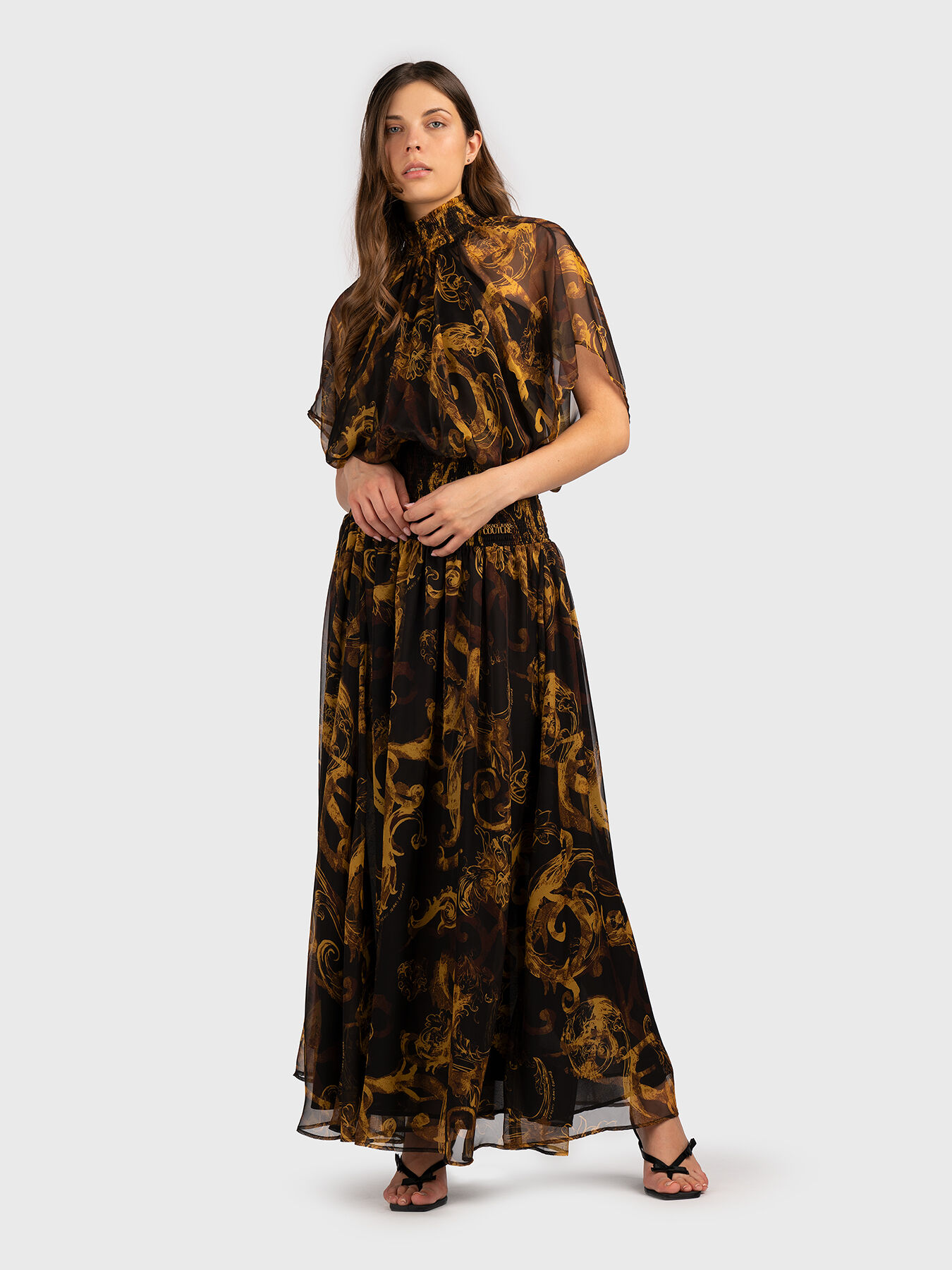 Maxi dress with baroque print brand VERSACE JEANS COUTURE Globalbrandsstore en