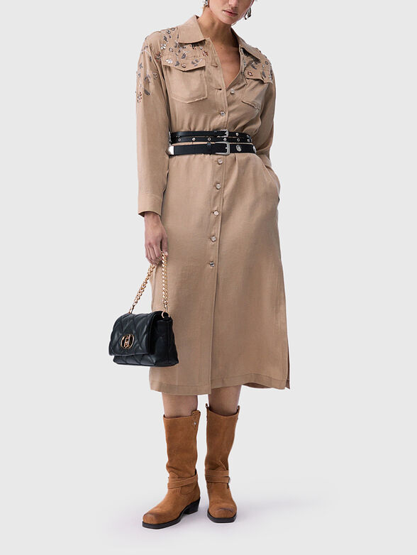 Long dress with embroidery and  belt - 4