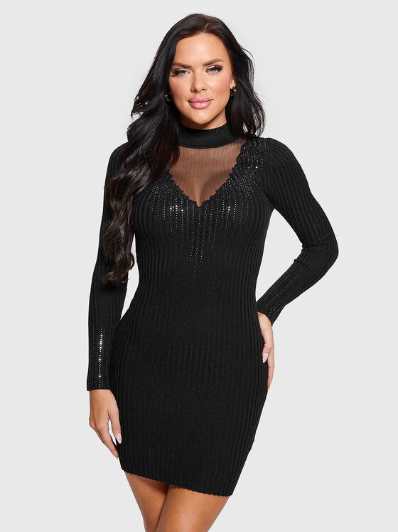 Mini dress with accent neckline - 1