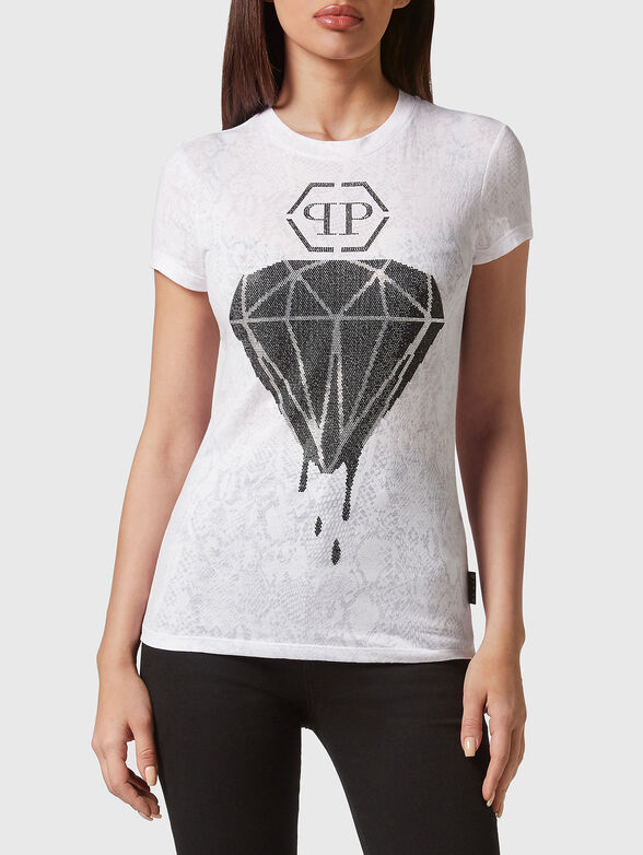 SEXY PURE black T-shirt with rhinestones - 1