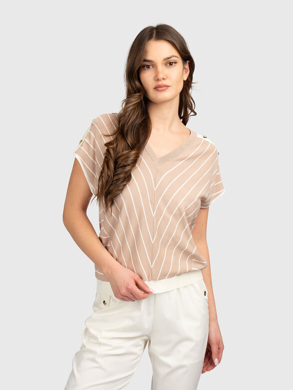 Short-sleeved striped sweater - 1