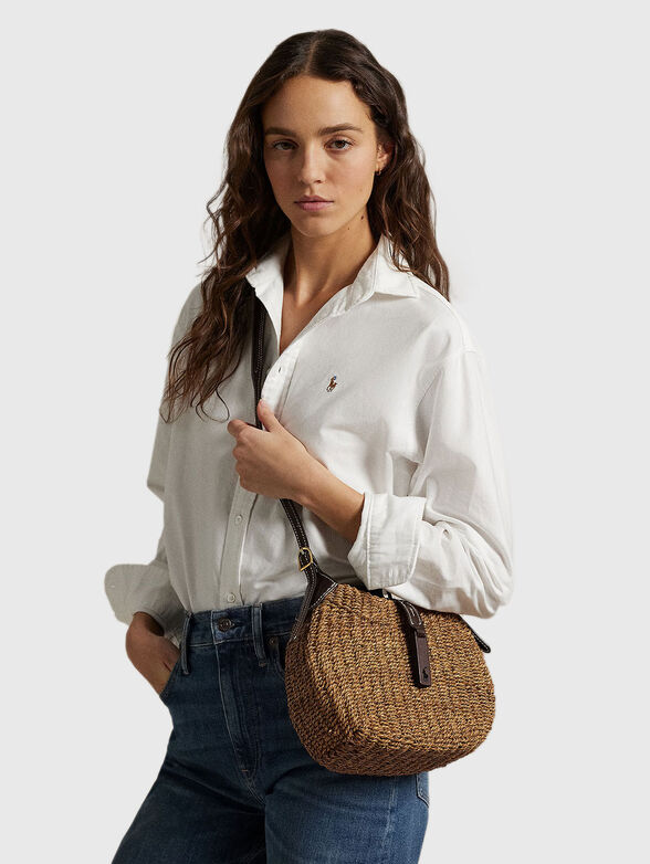 Raffia shoulder bag with mini logo - 2