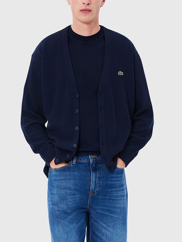 Navy blue wool cardigan with buttons - 1