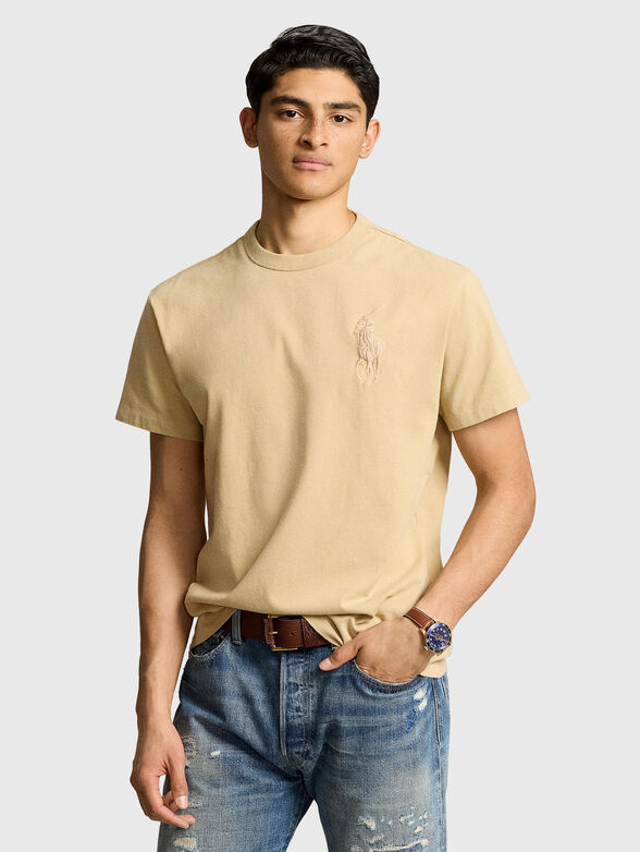 Beige T-shirt with logo embroidery - 0
