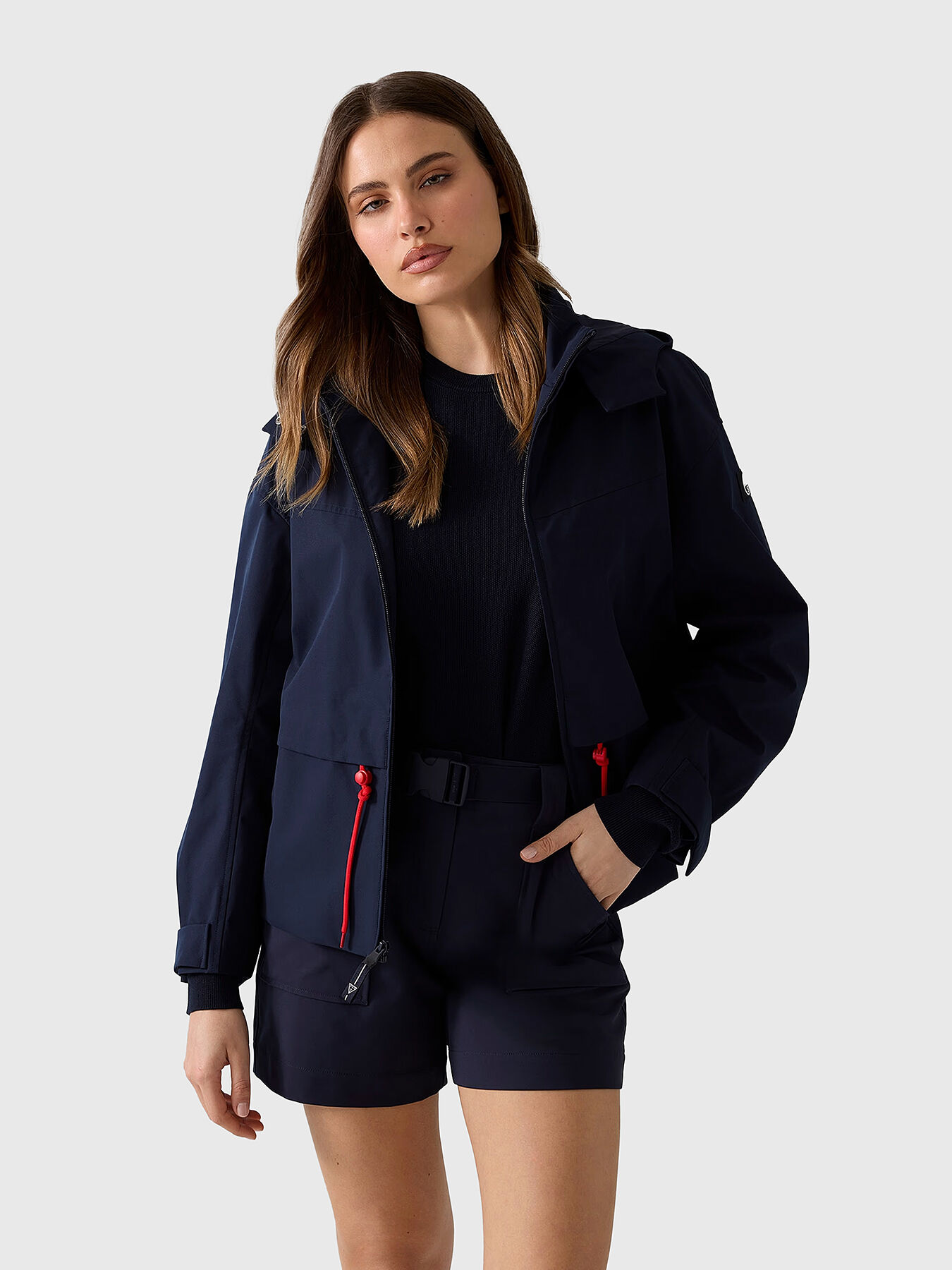 YST★GUESS CHECK SAILING ANORAK★M★NAVY GUESS x NORTH SAILS jacket with detachable hood brand GUESS
