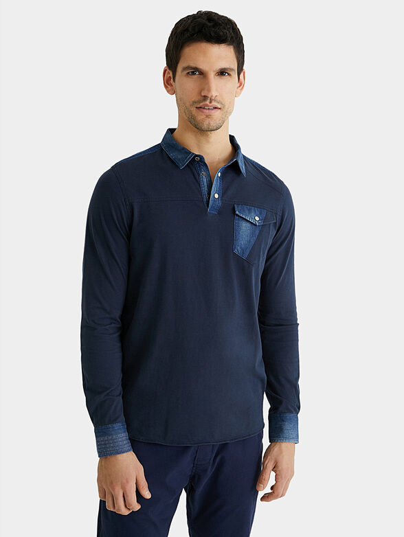 Cotton and denim polo shirt - 1