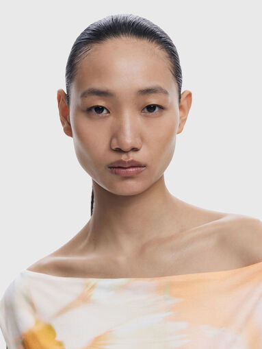 Midi dress with dropped shoulder and print - 4