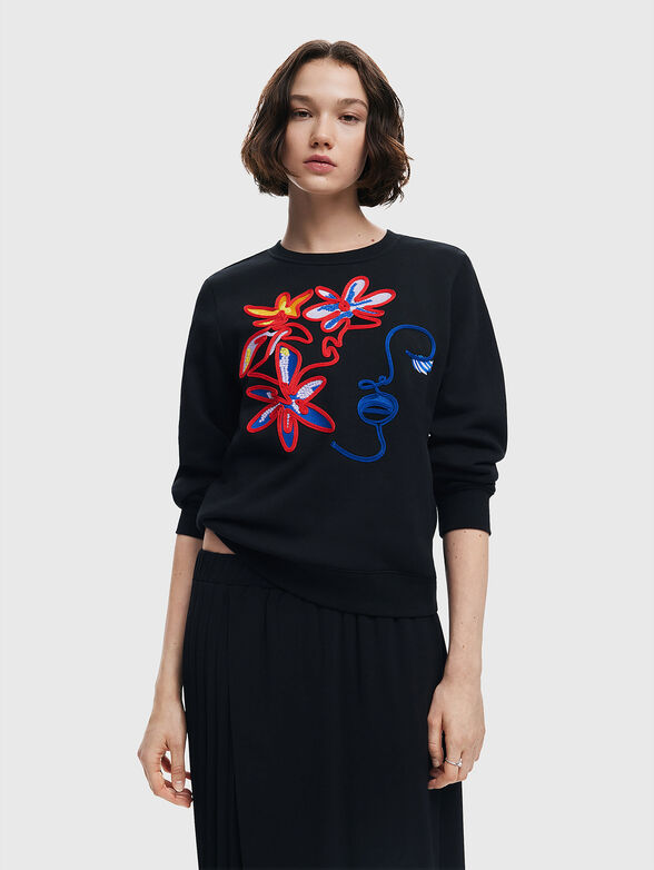 LADY black sweatshirt with floral accents - 1