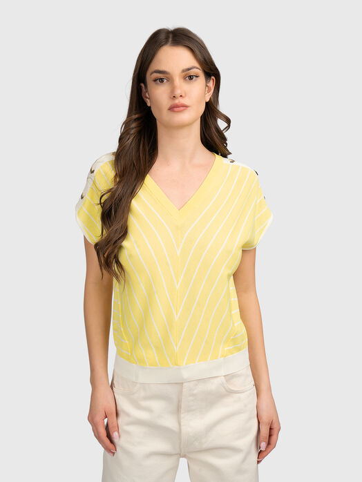 Short-sleeved striped sweater