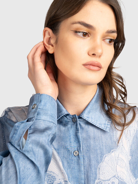 Denim shirt with accent embroidery - 4