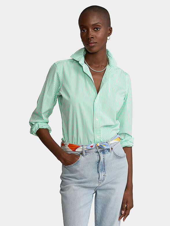 Green striped cotton shirt - 1