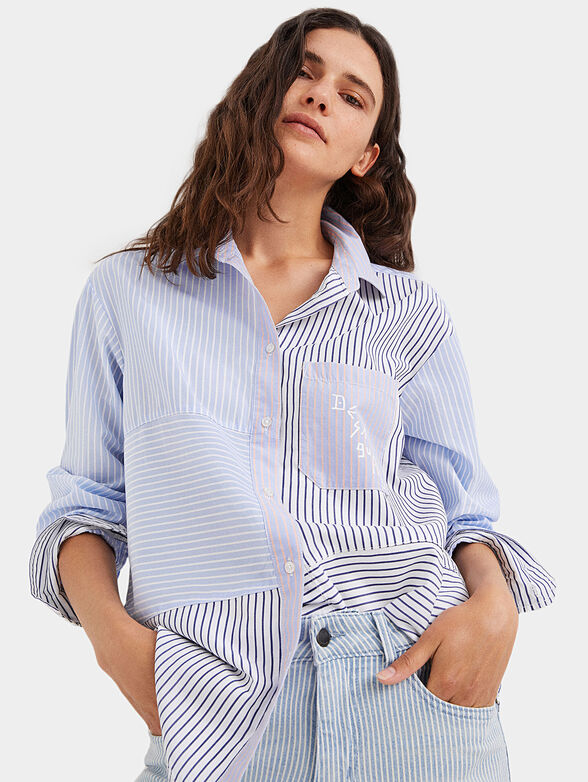 Shirt with patchwork of stripes in multiple colours - 1