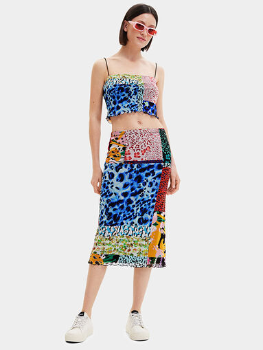 Midi skirt with colorful patchwork print - 5