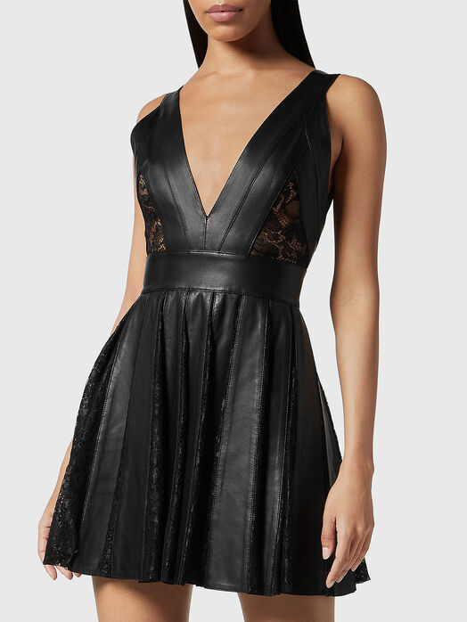 Leather dress with lace accents 