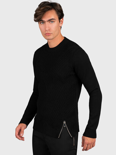 Wool sweater with accent zipper - 1