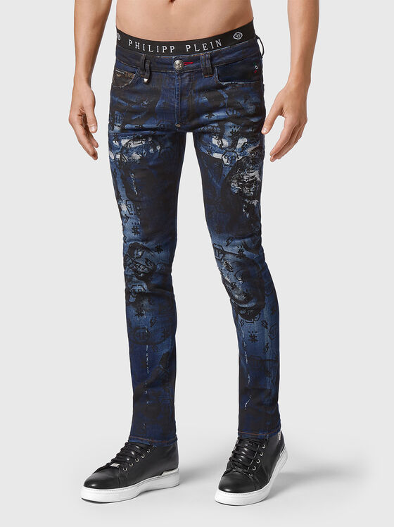 Jeans with washed effect and print - 1