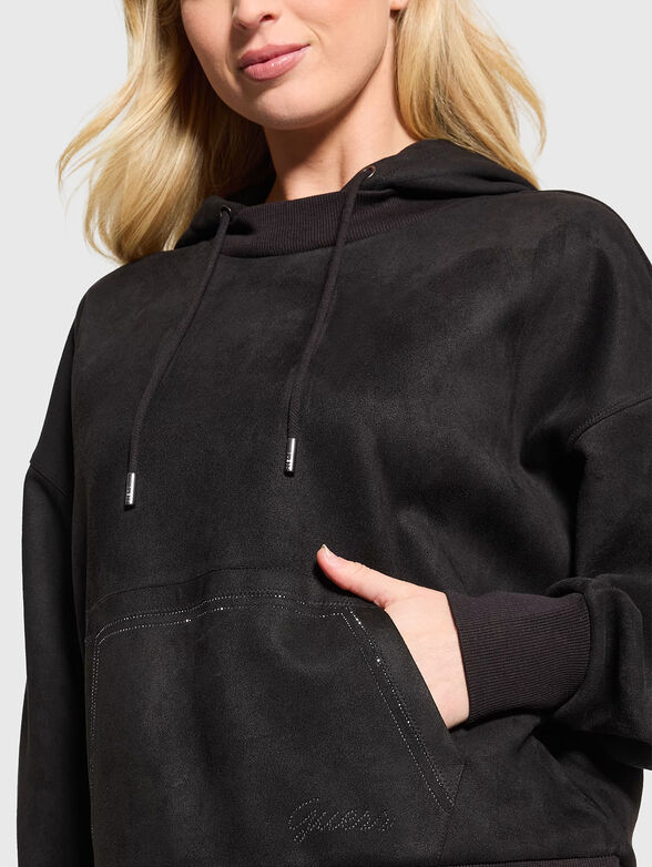 Black hooded sweatshirt with laces - 4