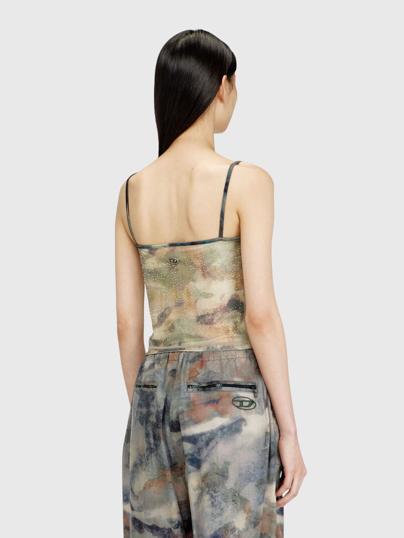 skinny top with all over camou and crystal details - 3