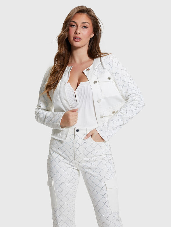 LARISSA white denim jacket with appliqued rhinestones - 1