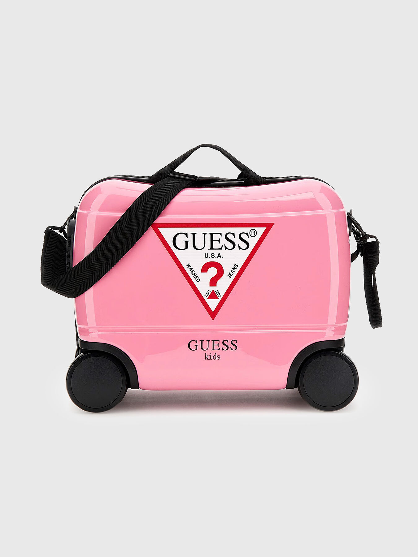 Black trolley suitcase with logo detail brand GUESS Globalbrandsstore en