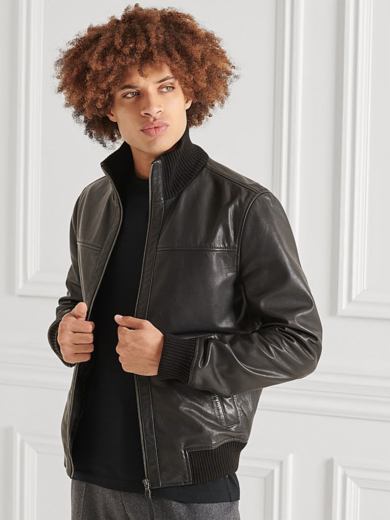Leather jacket with metal logo detail brand SUPERDRY Globalbrandsstore en